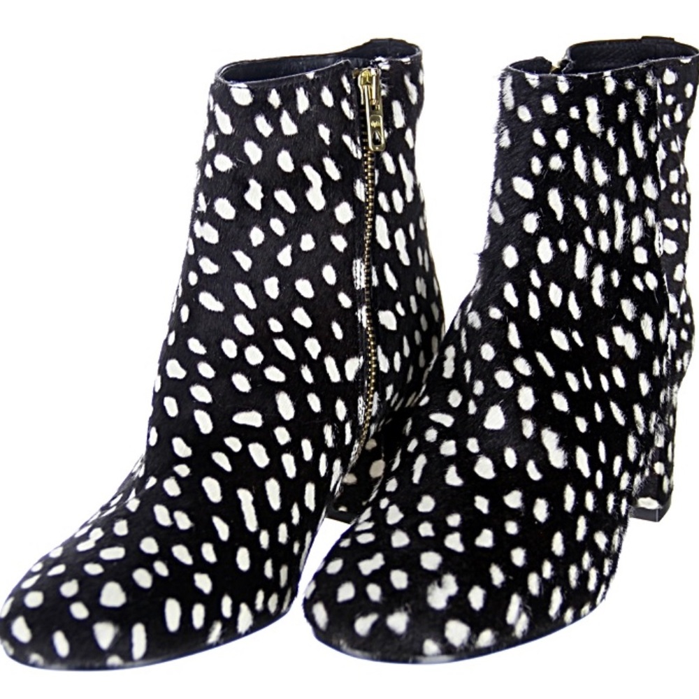 J. Crew Black and White Spotted Ankle Booties